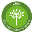 Sceau CEWE vert avec logo d'arbre pour des produits photo respectueux de l'environnement.